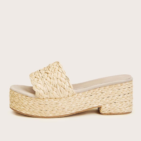 

Open Toe Espadrille Wedged Mules, Khaki