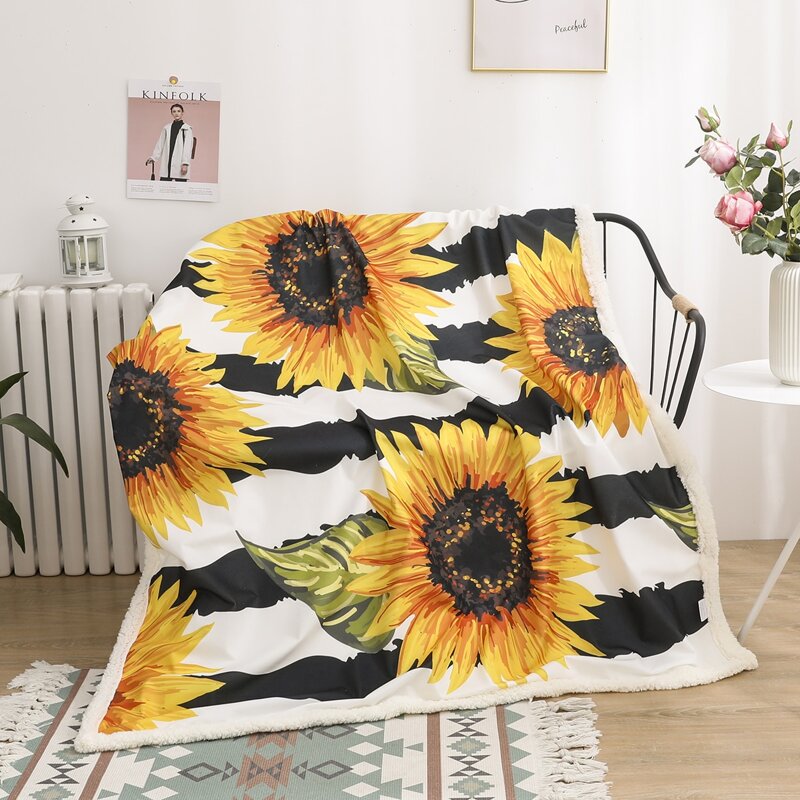 

Sunflower & Stripe Pattern Blanket, Multicolor