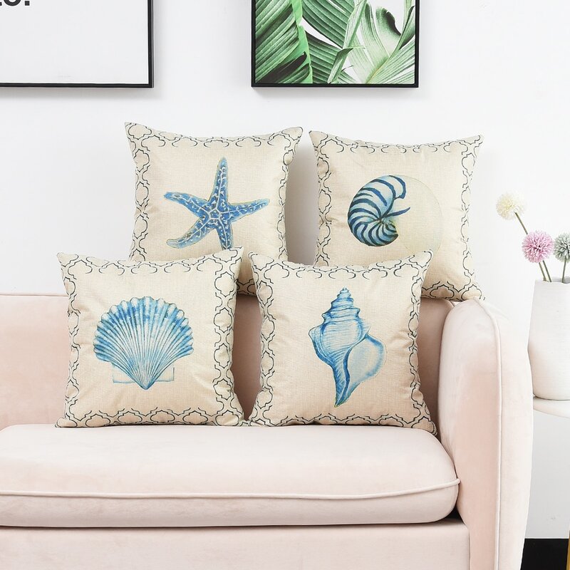 

1pc Shell Print Cushion Cover Without Filler, Multicolor