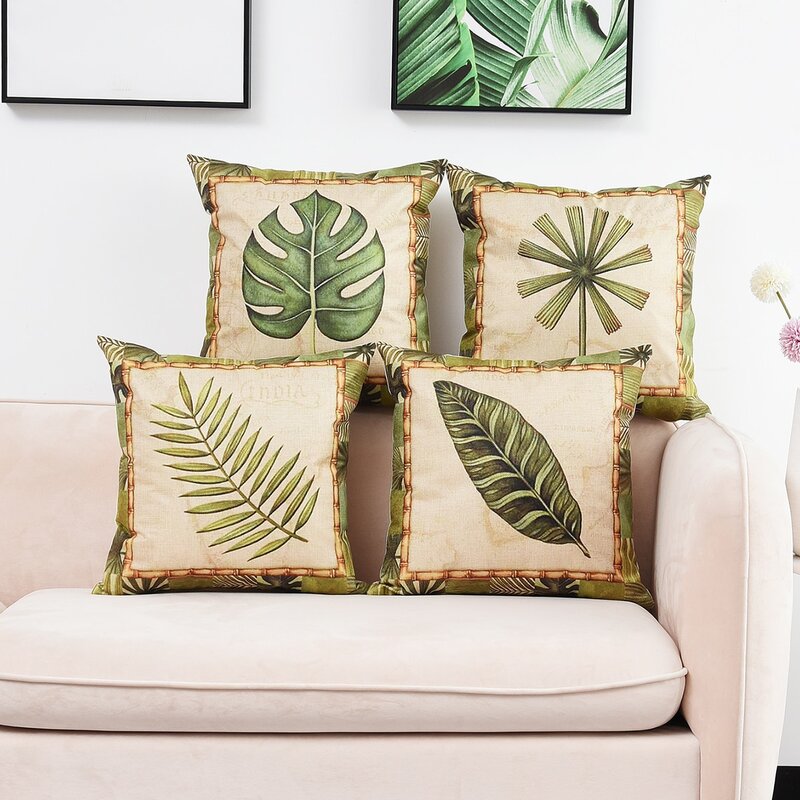 

1pc Leaf Print Cushion Cover Without Filler, Multicolor