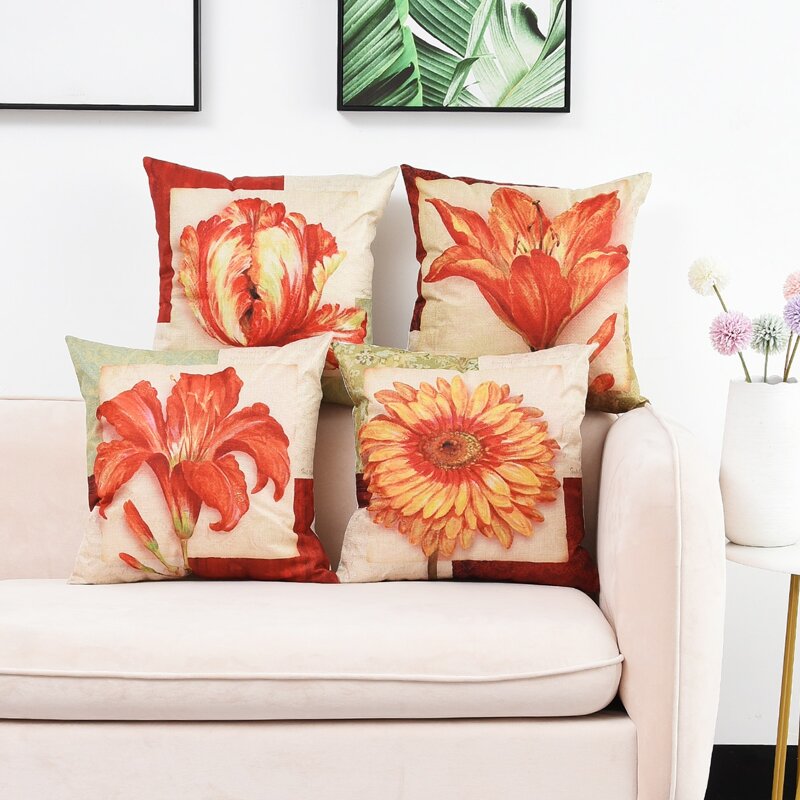 

1pc Flower Print Cushion Cover Without Filler, Multicolor
