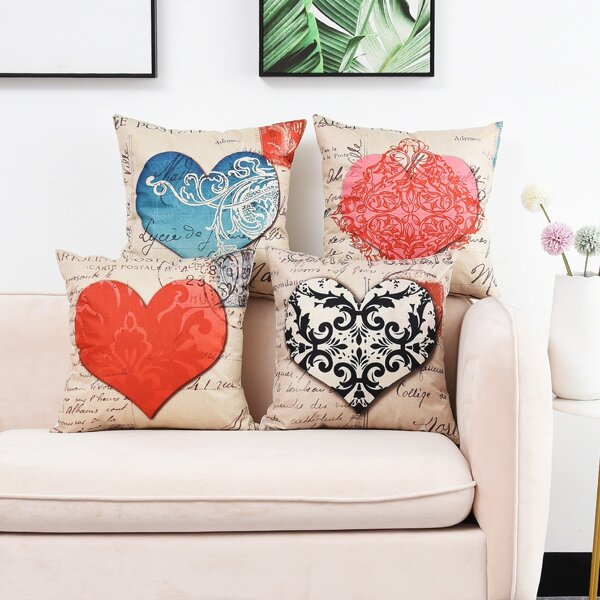 

1pc Heart Print Cushion Cover Without Filler, Multicolor