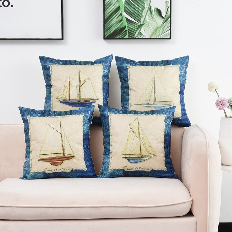 

1pc Sailboat Pattern Cushion Cover Without Filler, Multicolor
