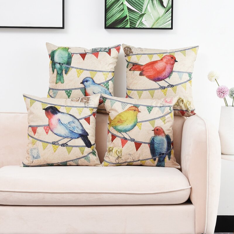 

1pc Bird Print Cushion Cover Without Filler, Multicolor