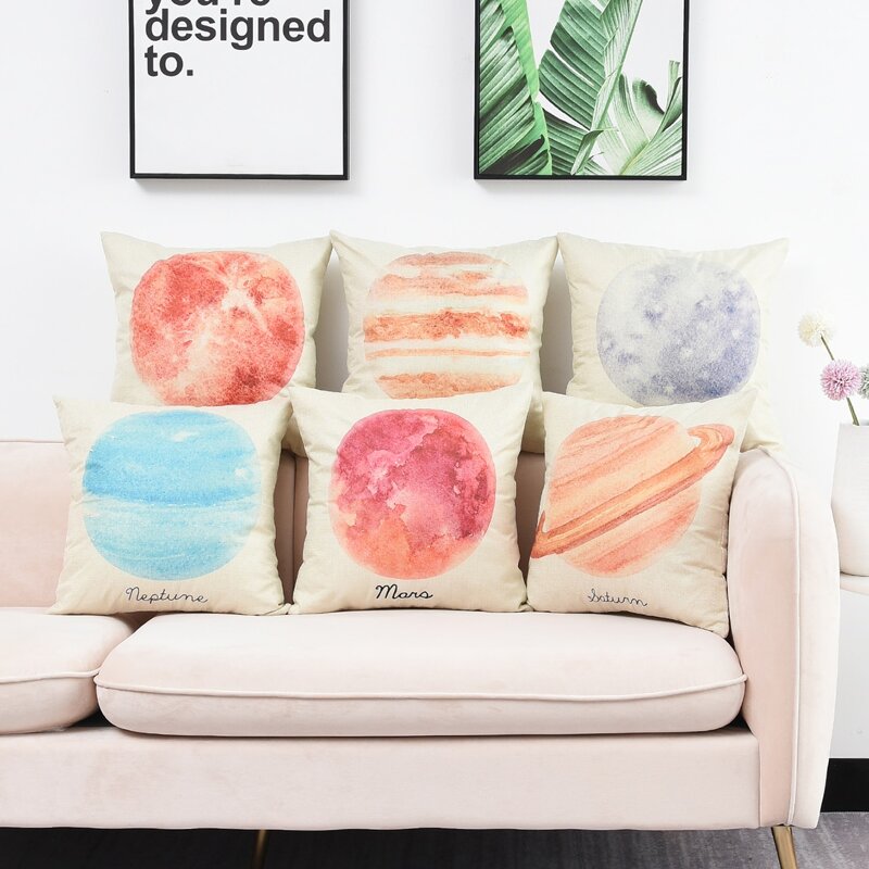 

1pc Planet Print Cushion Cover Without Filler, Multicolor