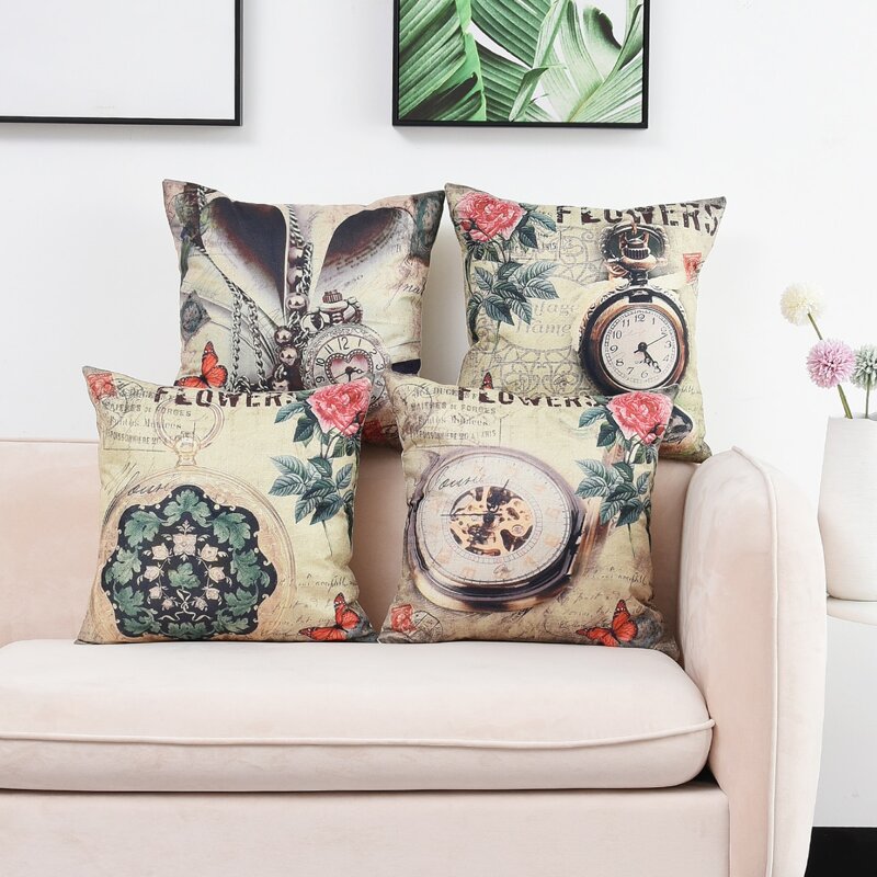 

1pc Pocket Watch Print Cushion Cover Without Filler, Multicolor