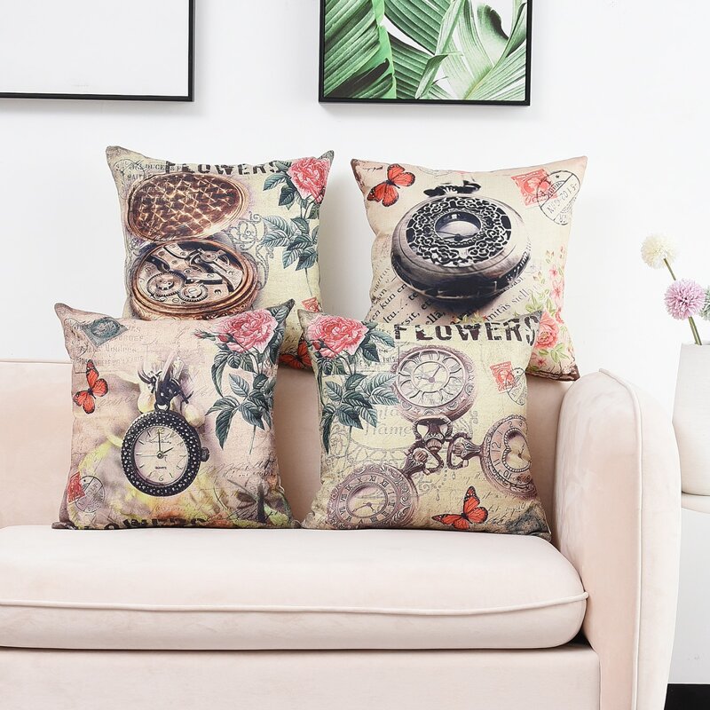 

1pc Pocket Watch Print Cushion Cover Without Filler, Multicolor