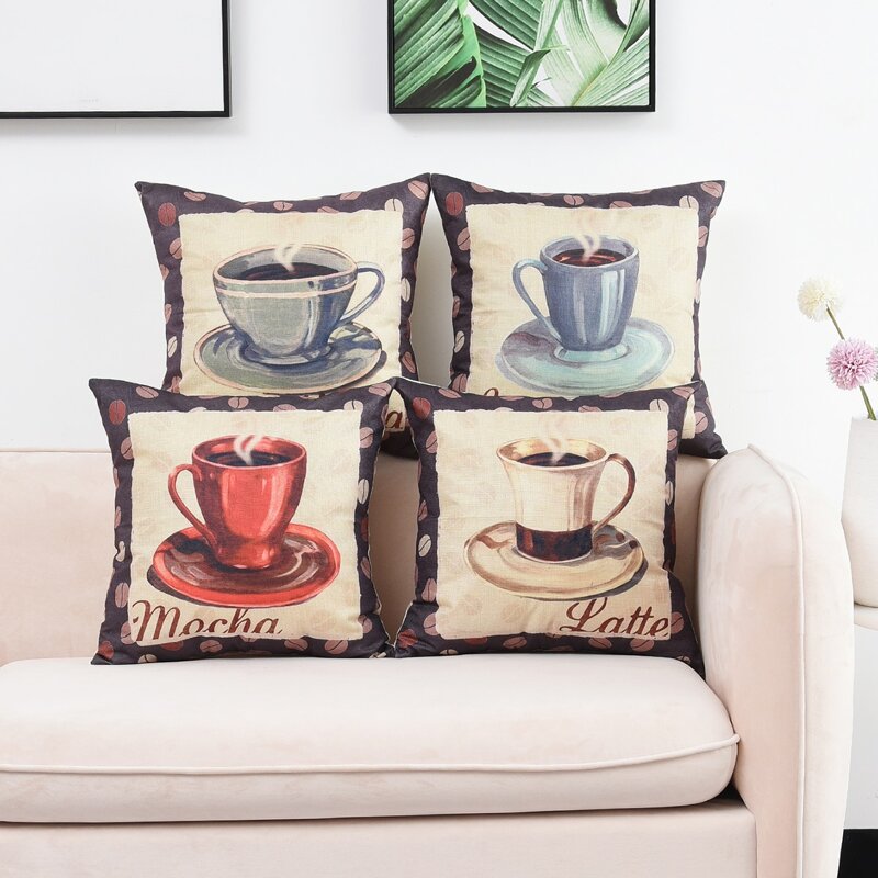

1pc Coffee Print Cushion Cover Without Filler, Multicolor