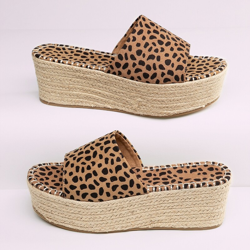 

Open Toe Cheetah Print Platform Wedges, Multicolor