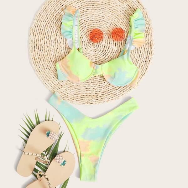 

Ombre Ruffle Underwire High Cut Bikini Swimsuit, Multicolor