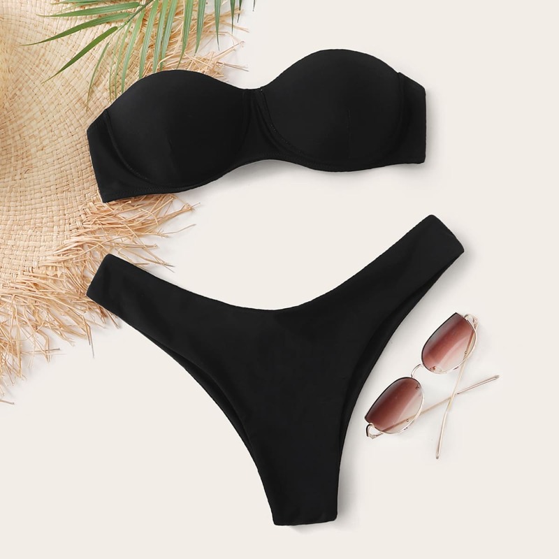 

Push Up Bandeau High Cut Bikini Swimsuit, Black