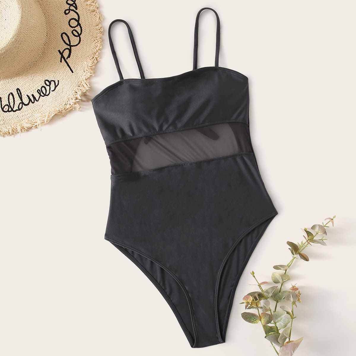 

Contrast Mesh One Piece Swimsuit, Dark grey