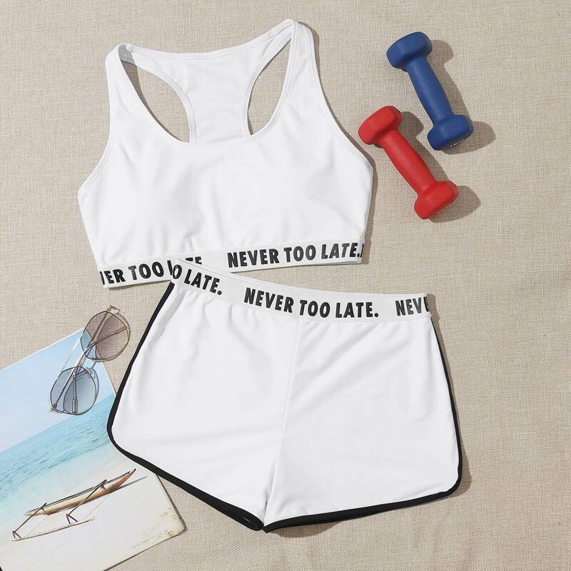 

Letter Tape Shorts Bikini Swimsuit, White