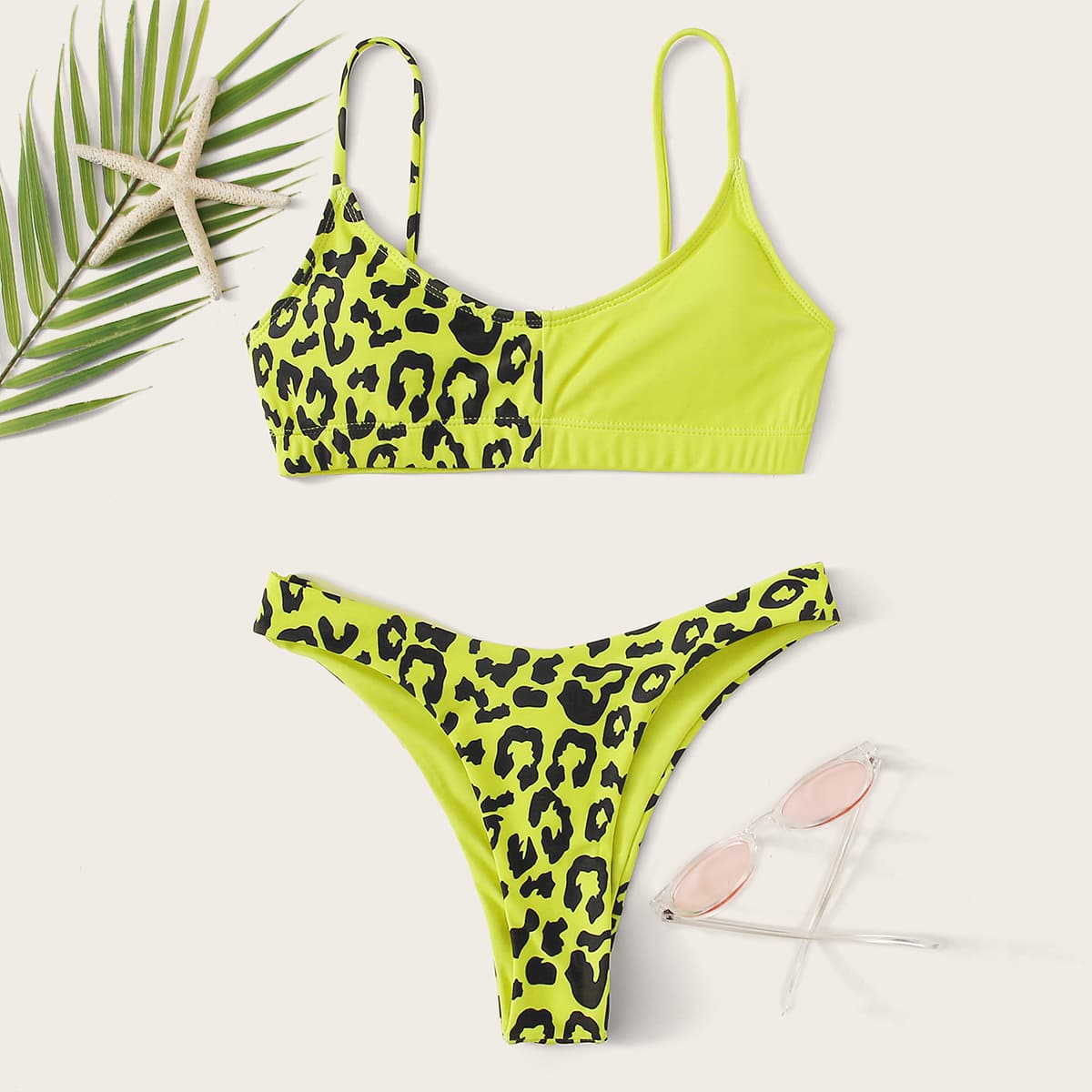

Contrast Leopard High Cut Bikini Swimsuit, Multicolor