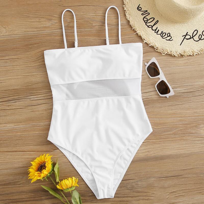

Contrast Mesh One Piece Swimsuit, White