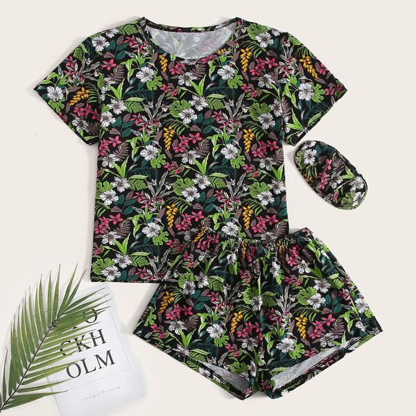 

Пижама с графическим принтом и маской для глаз, Многоцветный