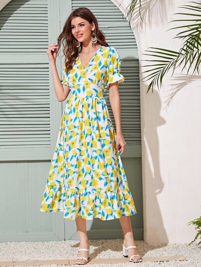 Floral Print Flounce Hem Dress