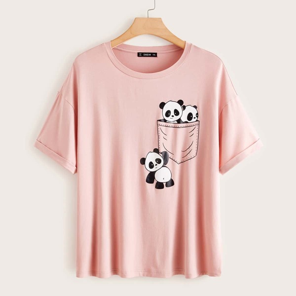 

Plus Panda and Pocket Print Top, Pink