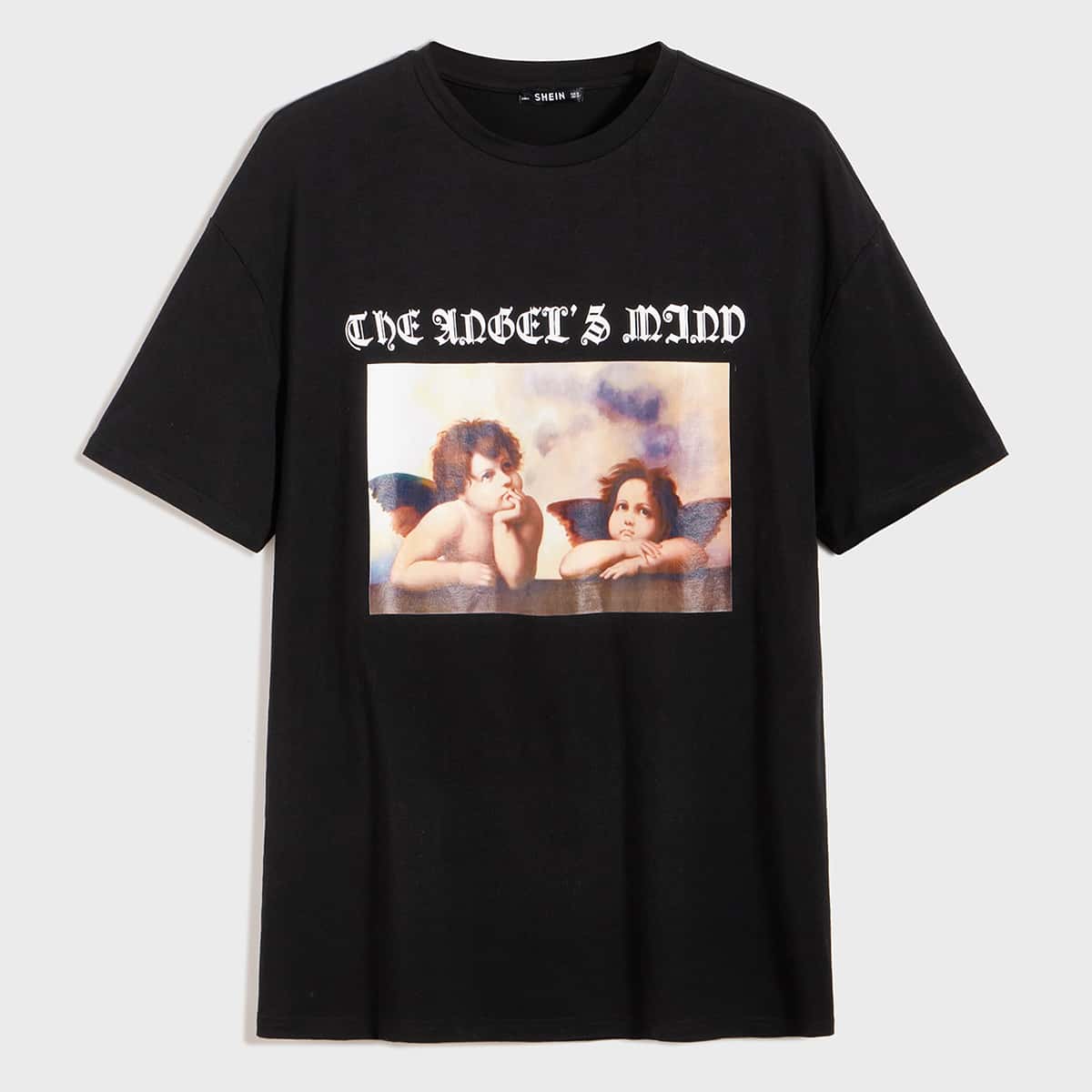 

Guys Slogan & Figure Graphic Tee, Black