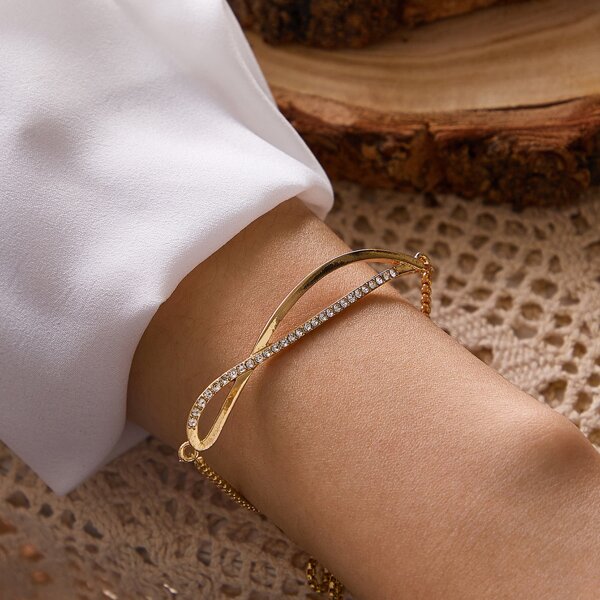 

1pc Rhinestone Engraved Infinity Decor Bracelet, Gold