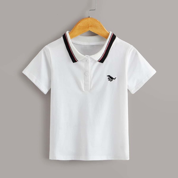 

Toddler Boys Dinosaur Embroidered Striped Polo Shirt, White