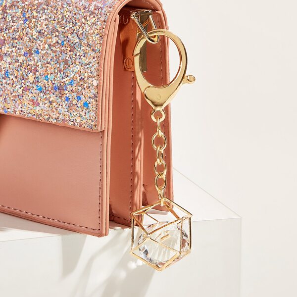 

Rhinestone Detail Bag Charm, Gold