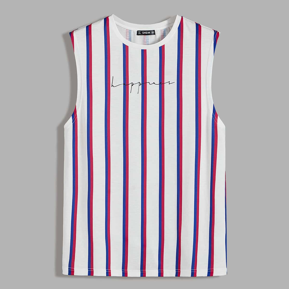 

Guys Letter Graphic Striped Tank Top, White