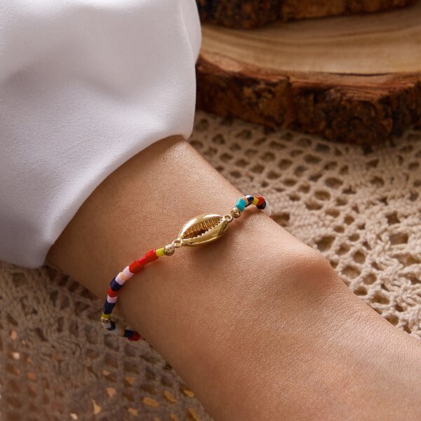 

1pc Shell Decor Beaded Bracelet, Multicolor