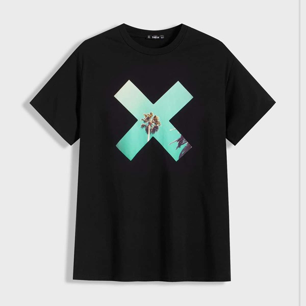 

Men Plants Print Tee, Black