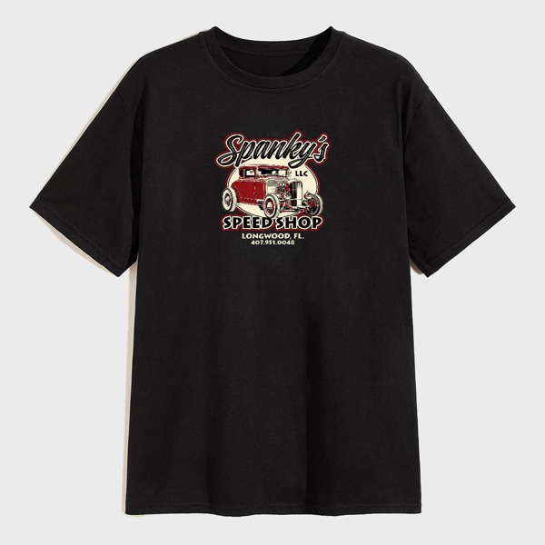 

Men Letter And Graphic Round Neck Tee, Black