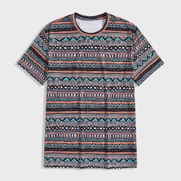 

Men Tribal Print Round Neck Tee, Multicolor