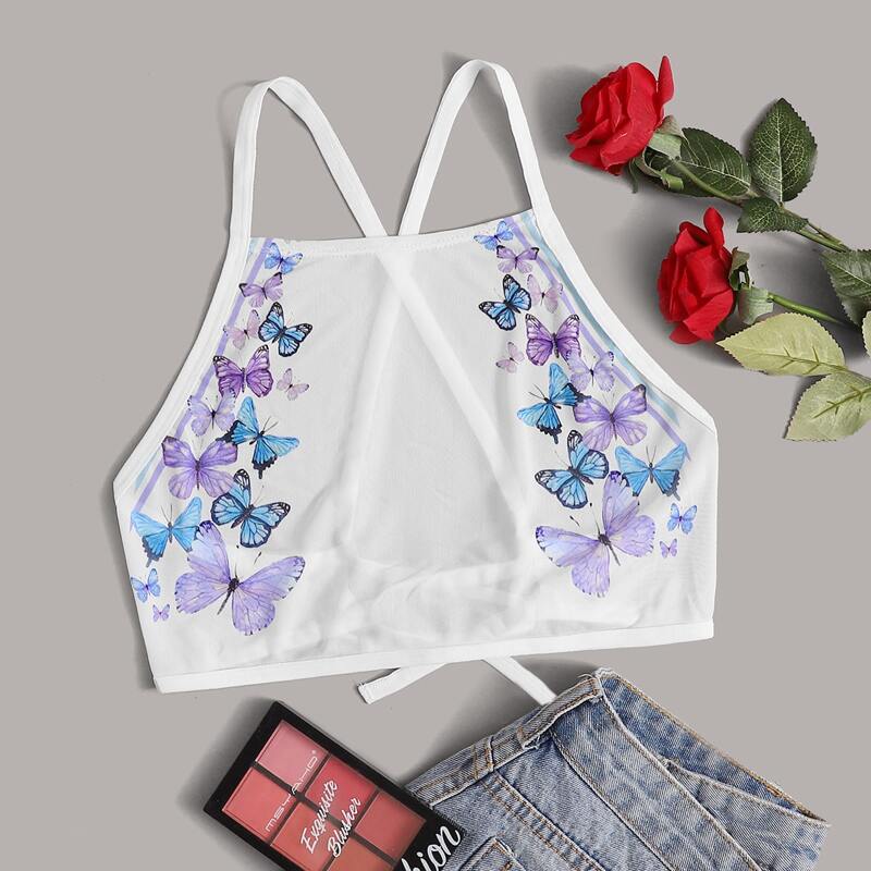Butterfly Mesh Bra, White