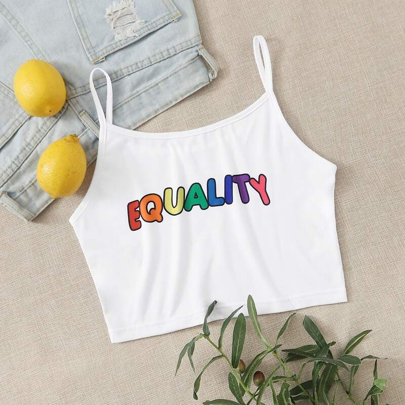 

Rainbow Letter Graphic Crop Cami, White