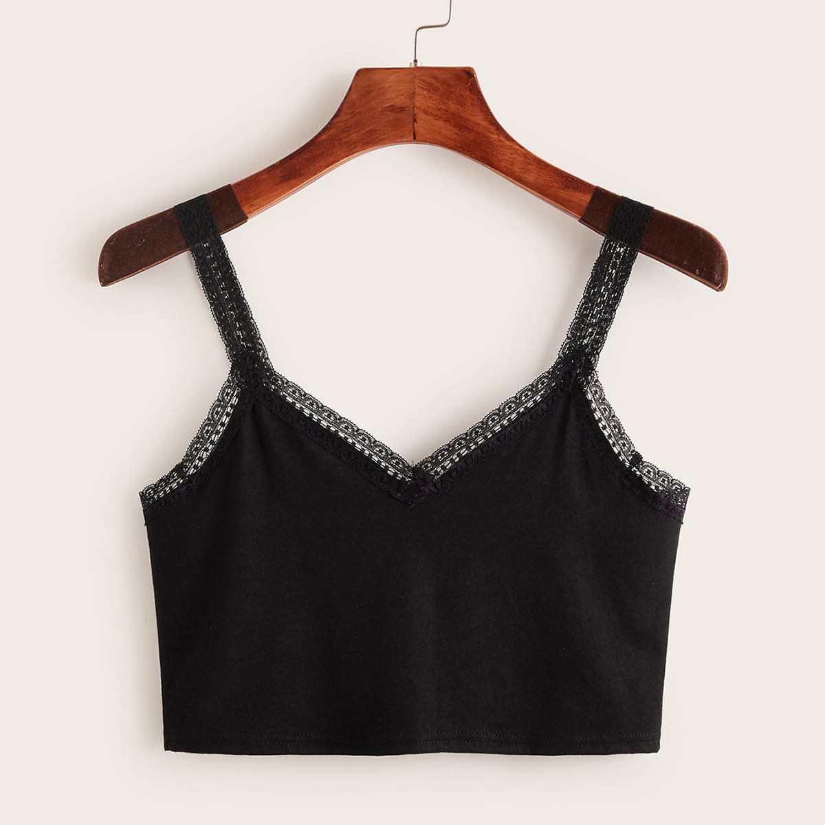 

Lace Trim Crop Cami, Black