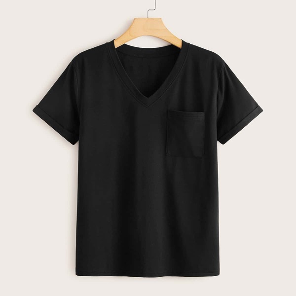 

Plus V-neck Pocket Detail Tee, Black