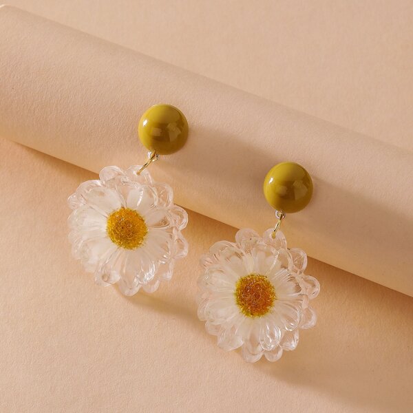

1pair Daisy Design Drop Earrings, White