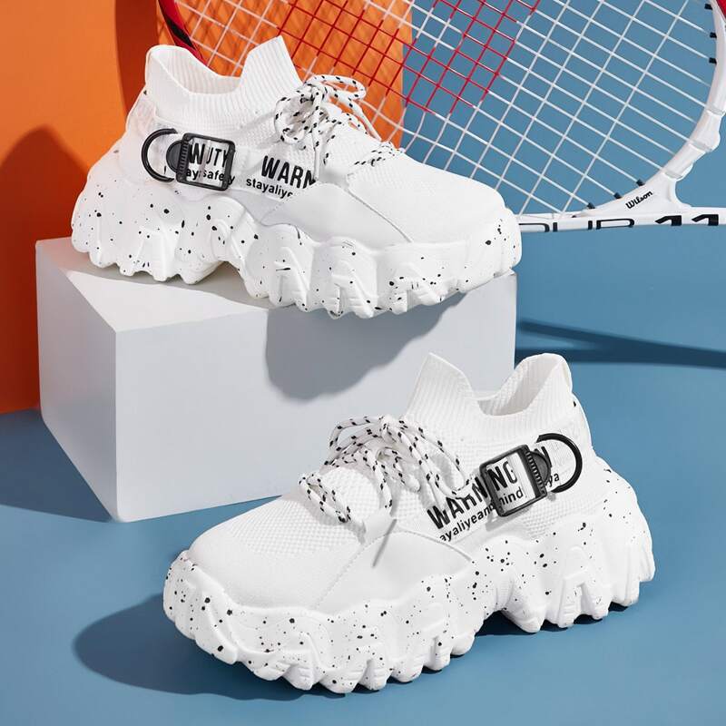 

Lace-up Front Letter Graphic Chunky Sneakers, White