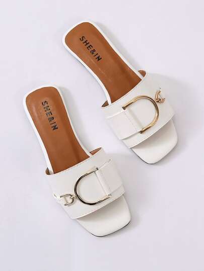 Open Toe Buckle Decor Sliders