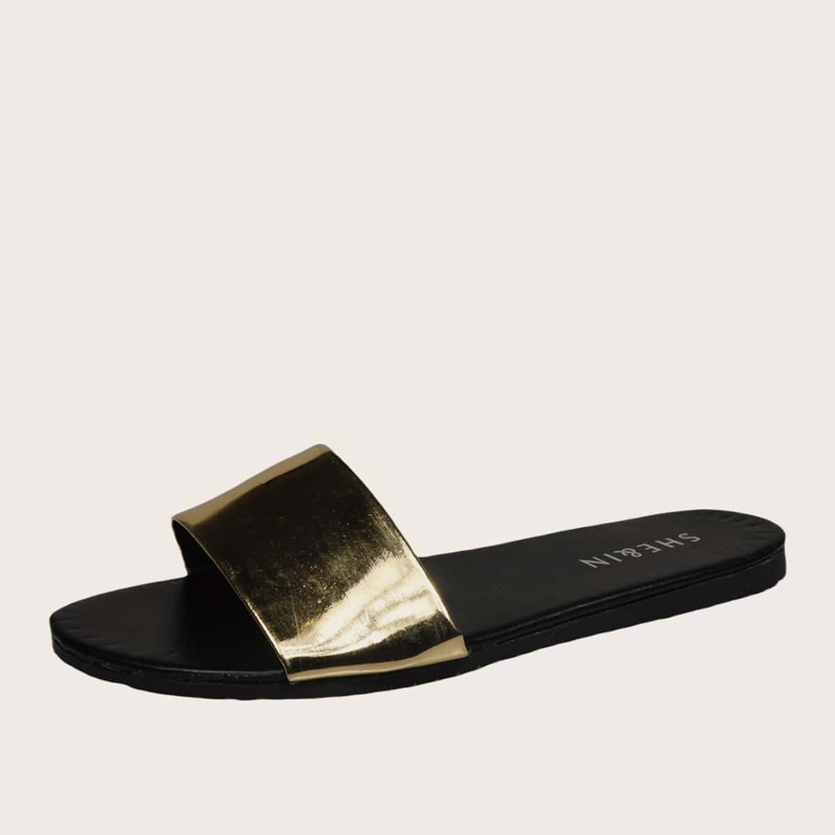 

Metallic Open Toe Sliders, Gold