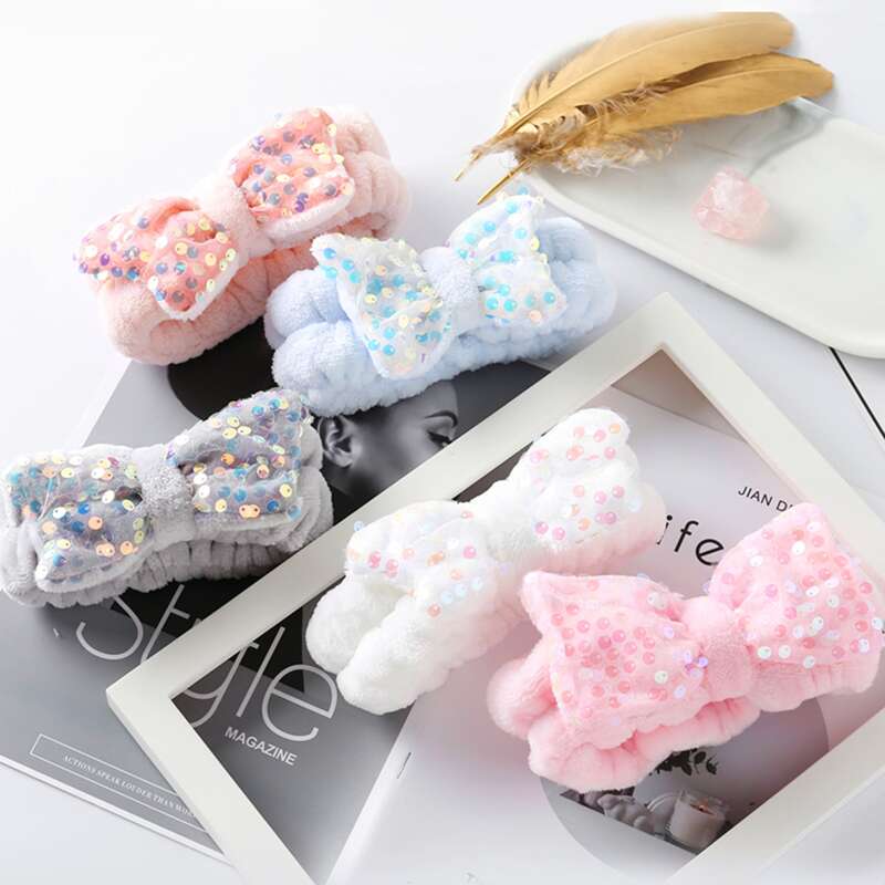 

1pc Sequin Cover Bow Knot Bath Headband, Multicolor