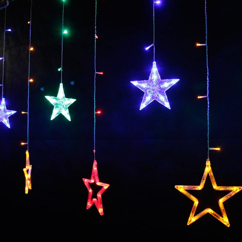 

138pcs Star Shaped Curtain Hanging Led String Light, Multicolor