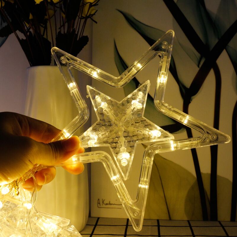 

138pcs Star Shaped Curtain Hanging Led String Light, Yellow