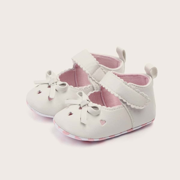 

Baby Girls Bow Decor Hollow Out Flats, White