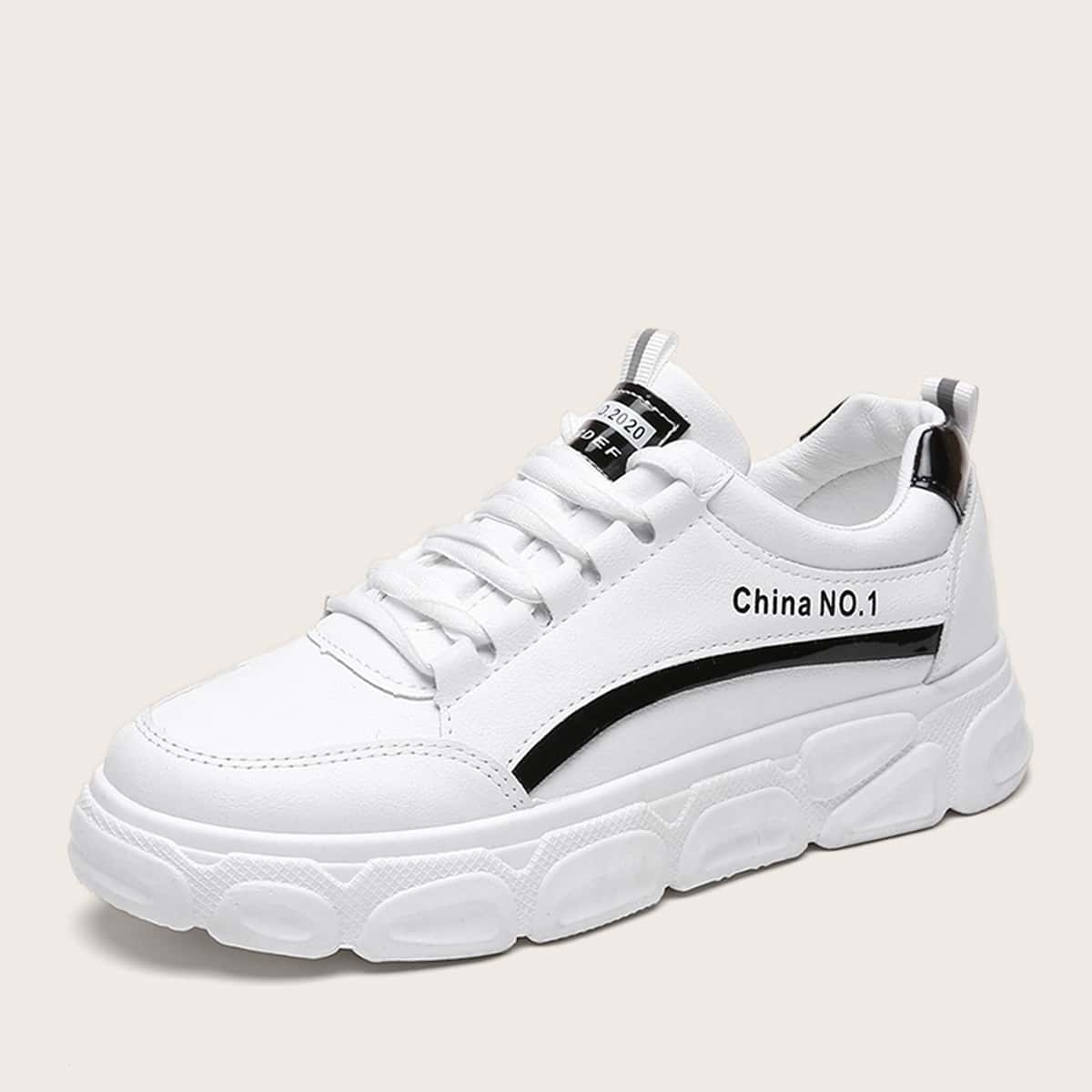 

Lace-up Front Letter Graphic Sneakers, White