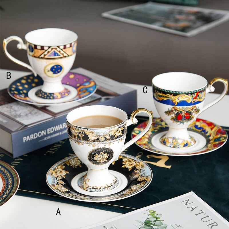 

2pcs Vintage Pattern Cup & Saucer, Multicolor