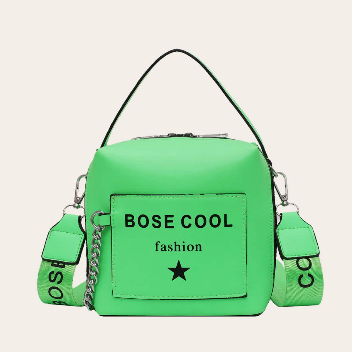 

Letter Graphic Satchel Bag, Green
