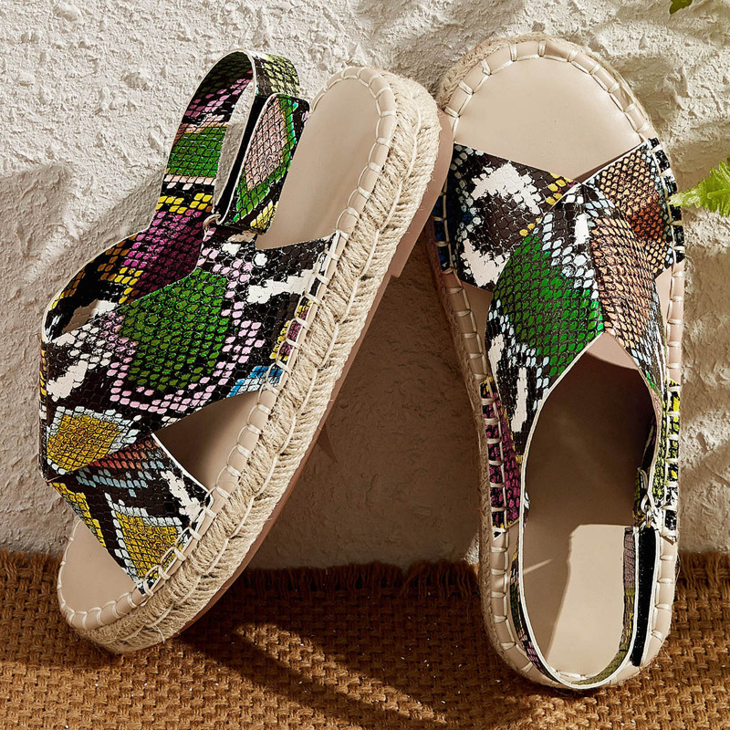 

Snakeskin Open Toe Slingback Sandals, Multicolor