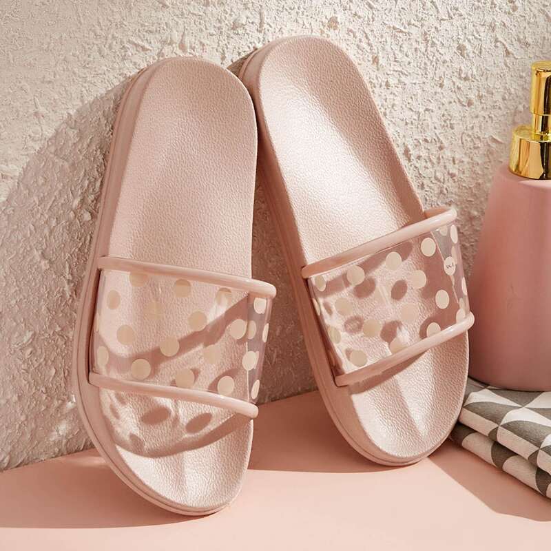 

Clear Polka Dot Graphic Sliders, Pink