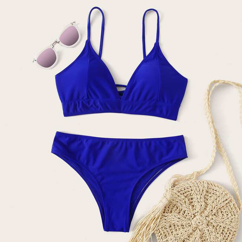 

Tie Back Cami Bikini Swimsuit, Blue bright