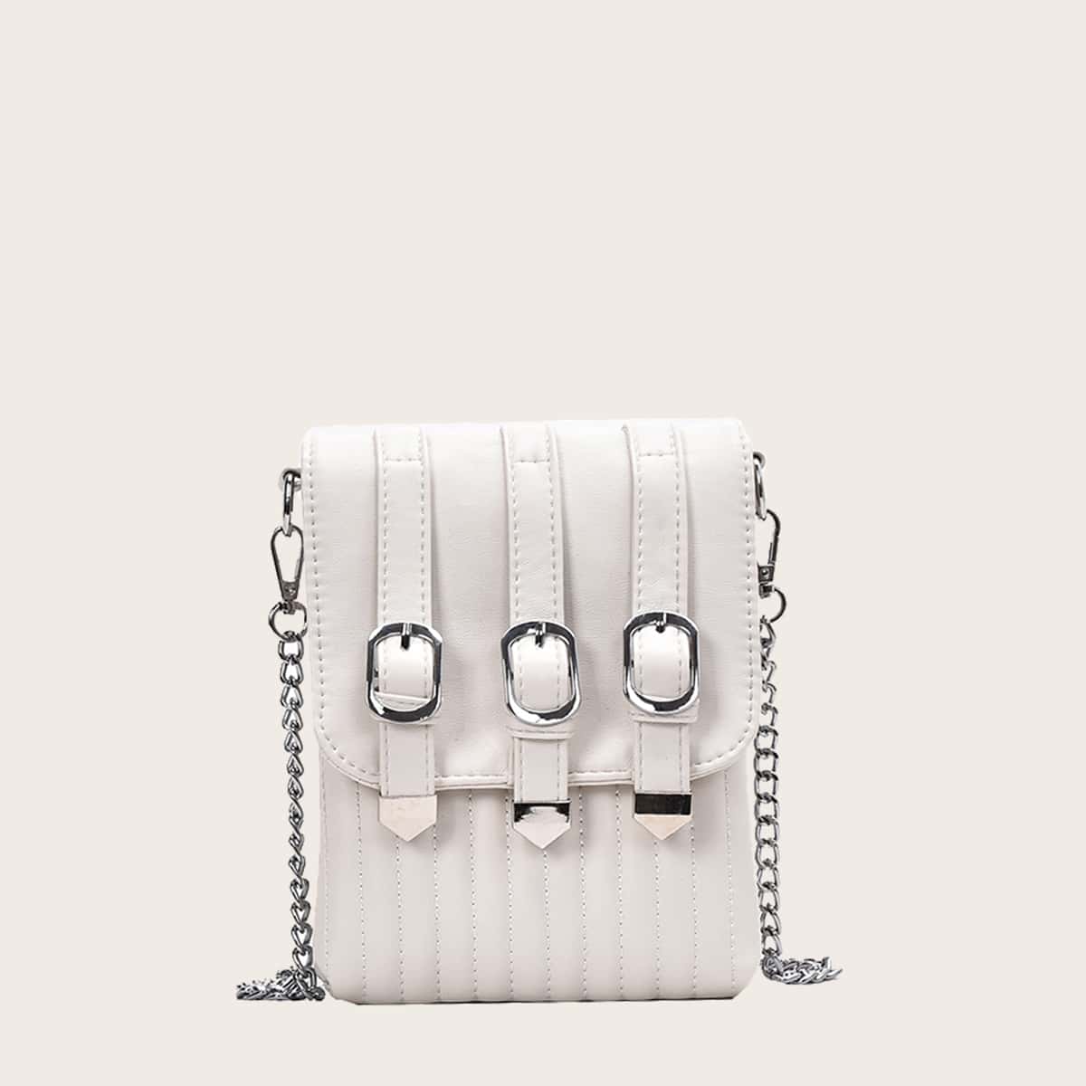 

Buckle Decor Crossbody Bag, White